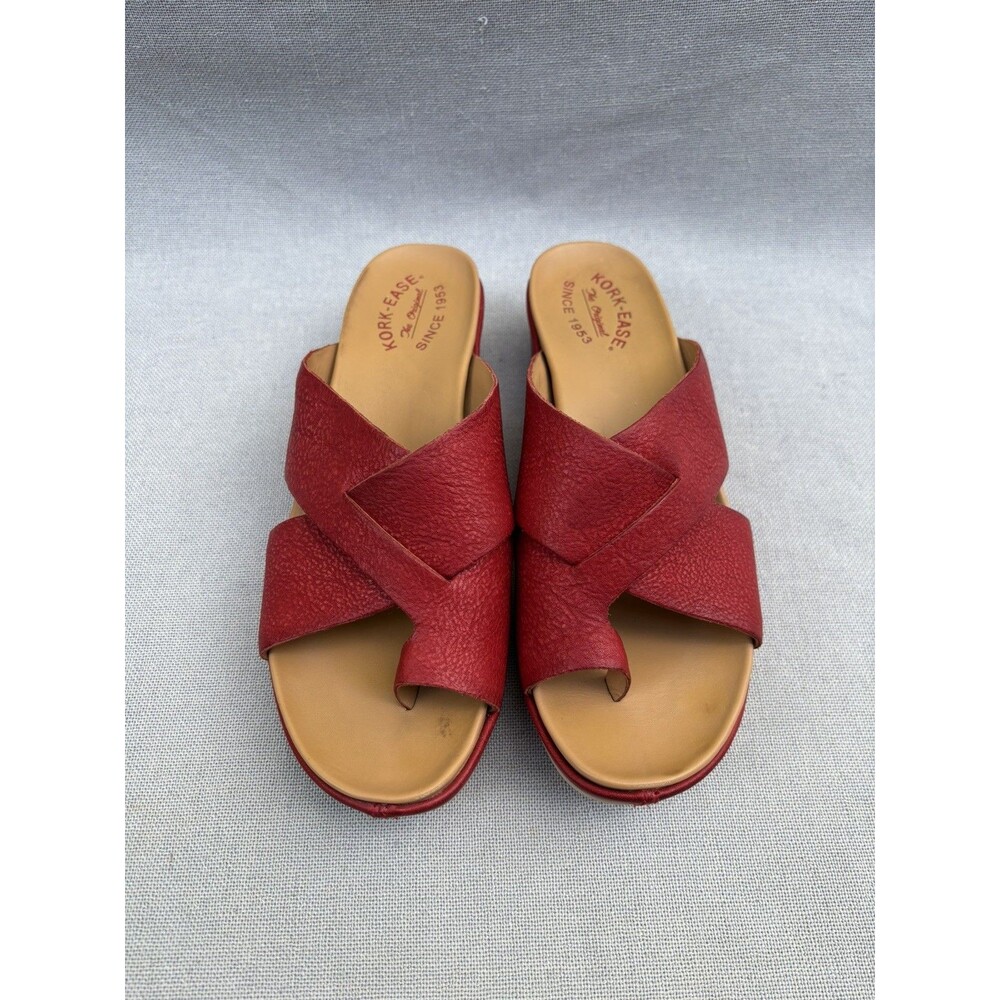 Kork-Ease Sabrina Red Leather Slip On Platform Sandals Sz 10